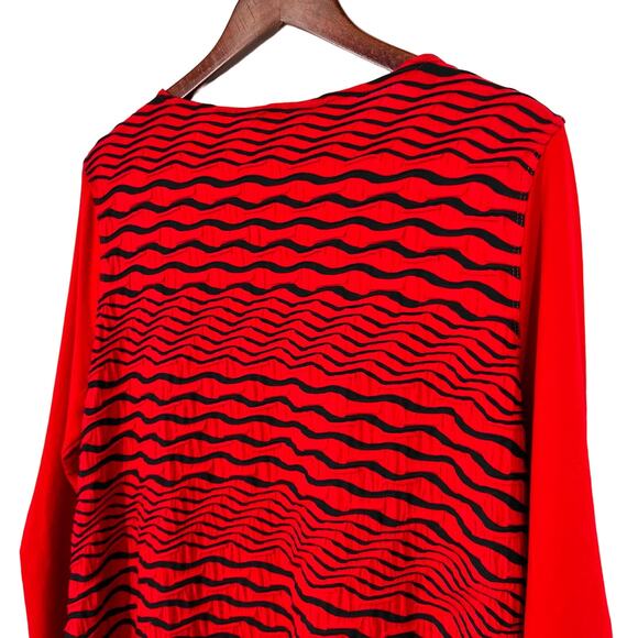 Ali Miles Size Large Red Wearable Art Long Sleeve Abstract Blouse Shirt Top Cozy - Picture 9 of 10